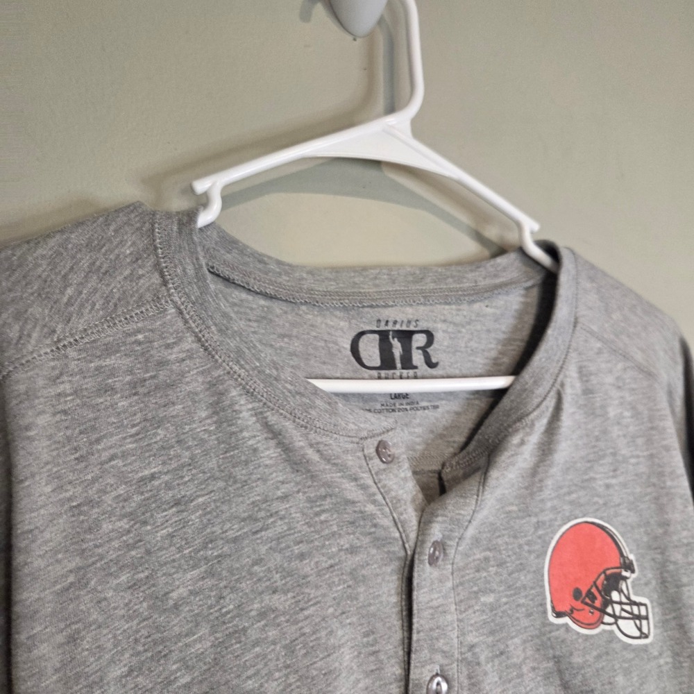 Darius Rucker Cleveland Browns NFL Henley Shirt Mens Large Gray LS Striped